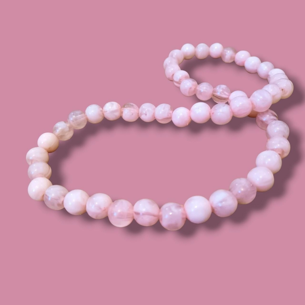Marbled Pink Beaded Stretch Necklace